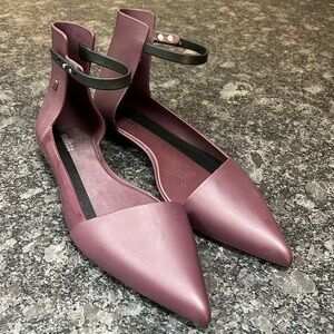 Melissa Sz 39/8 D’Orsay Ankle Pointed Toe Eggplant Purple Flat Sandals - New